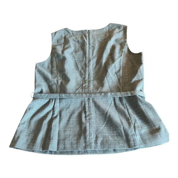 Ann Taylor Sleeveless Peplum Blouse Top Size 12 Green Back Zip Belted Office - Picture 2 of 13